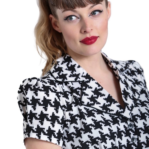 Hell Bunny Black & White Houndstooth Blake Mid Dress - Size S - NEW - Picture 2 of 15